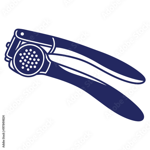 Isolated Garlic Press Tool Illustration in Deep Blue for Culinary Preparation and Kitchen Usefulness and Efficient Food Preparation