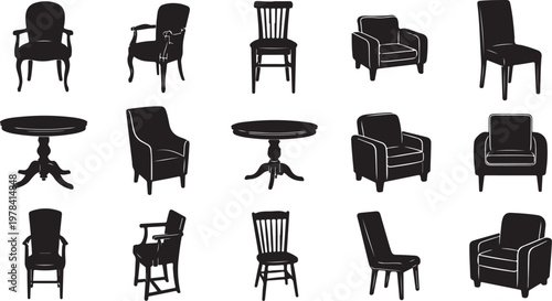 Collection of various chair and table silhouettes