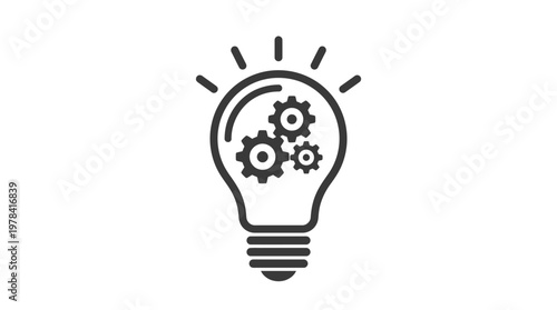 Innovative Spark: A simple yet powerful illustration of a light bulb, the universal symbol of idea, innovation, and creativity. Internal gears symbolize the mechanics of thought and invention. 