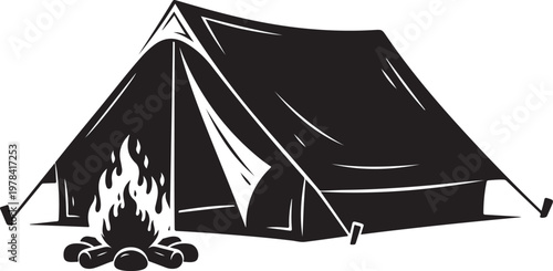 Camping Tent with Fire Pit at Nighttime Adventure