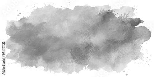 Abstract watercolor background featuring black and white paint textures with ethereal smoke and cloudscape elements on vintage grunge paper