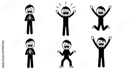 Illustration of six cartoon characters expressing various emotions in an office setting with business people and joyful actions