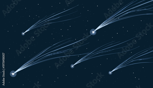 A vector graphic illustration of four shooting stars with trails against a starry night sky