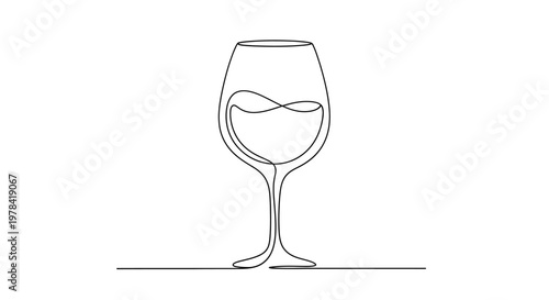 Minimalist Single Line Drawing of a Wine Glass with Swirling Liquid