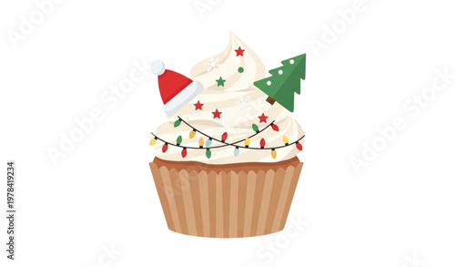 Christmas cupcake holiday treat vector illustration cute winter dessert design