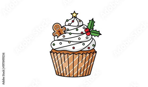 Festive Christmas cupcake dessert illustration for holiday bakery and winter celebration