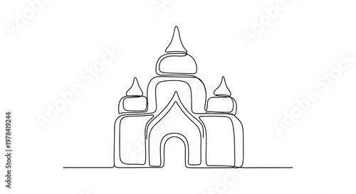 Minimalist Castle Drawing, Single Line Art, White Background