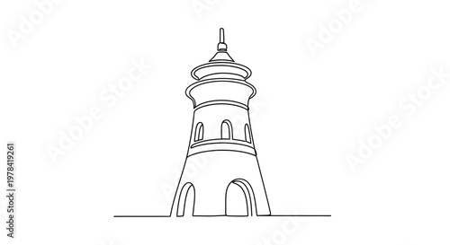 Minimalist Lighthouse Drawing, Single Line Art, Coastal Landmark, Nautical Icon
