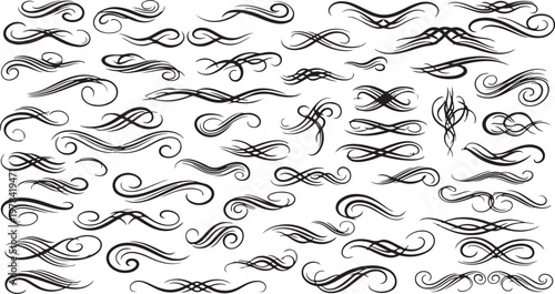 Collection of various black swirly line art designs elements