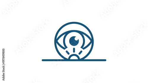 Minimalist blue line art logo depicting an eye within a circle, with a radiant light source below the pupil, symbolizing vision, insight, or awareness.