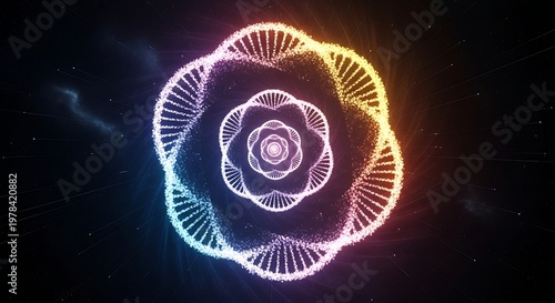 Wallpaper Mural Glowing particles form spiral patterns in space with vibrant colors and neon lights Torontodigital.ca