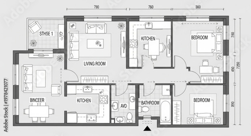 Architectural floor plan of a modern apartment layout.