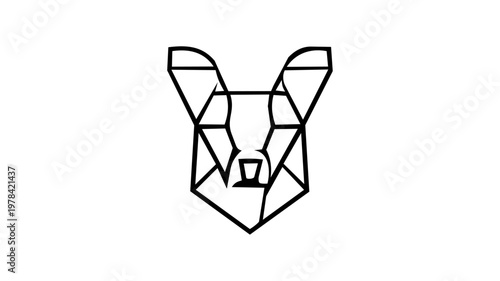 Minimalist french bulldog head logo design, abstract geometric puppy icon, vector line art dog symbol isolated on white