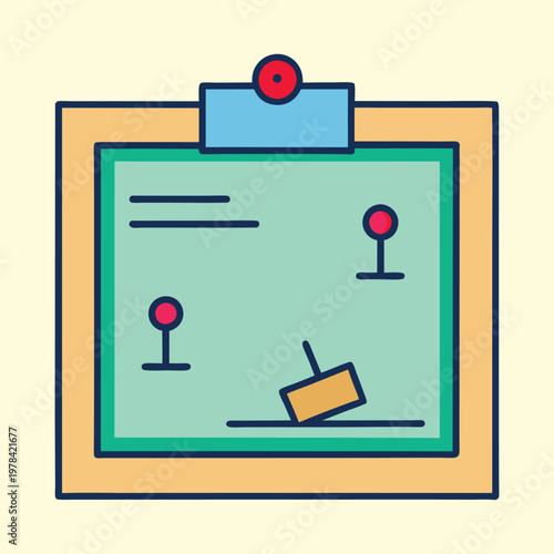 Illustrated Clipboard with Pins and Paper Strips, Depicting a Planning Concept