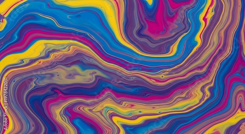 Wallpaper Mural Vibrant fluid paint swirl with dynamic colors and high saturation abstract background with blue yellow pink and purple hues Torontodigital.ca