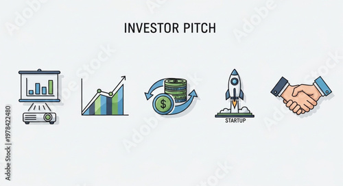 Investor Pitch Icons Representing Business Growth and Success.