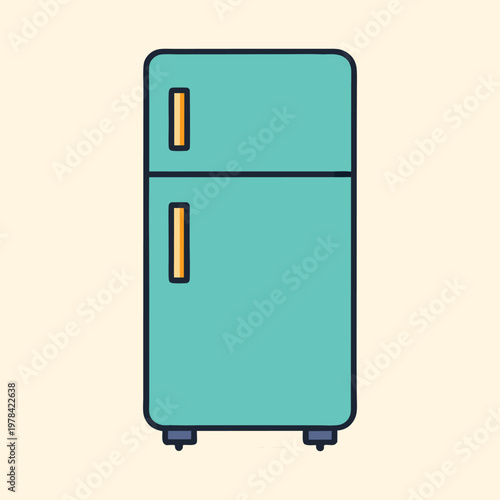 Illustration of a two door light blue refrigerator with a simple design