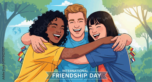 Happy Friends Hugging for Friendship Day Celebration Illustration