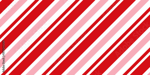 Candy cane Christmas background, peppermint diagonal stripes print seamless pattern