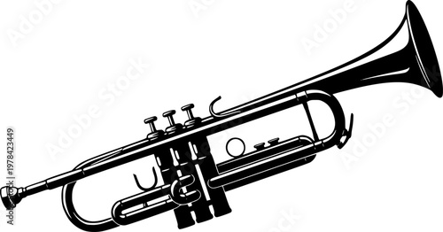 Black trumpet silhouette isolated on white background
