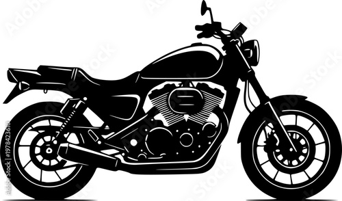 Black silhouette of a motorcycle against a isolated on white background
