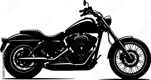 Black silhouette of a motorcycle against a isolated on white background
