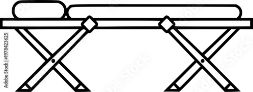 Black silhouette of a hospital bed with wheels and raised side rails on a white background
