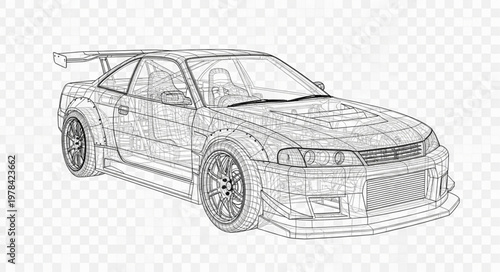 Detailed Blueprint Sketch of a Sports Car.