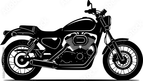 Black silhouette of a motorcycle against a isolated on white background
