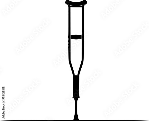 Black crutch silhouette on , medical aid symbol isolated on white background
