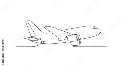Airplane taking off, continuous line drawing, minimalist art, vector illustration