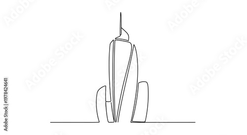 Minimalist single line drawing of a modern skyscraper, abstract architectural concept