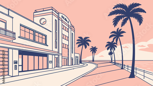 Obraz na płótnie Modern Coastal City Street Flat Vector