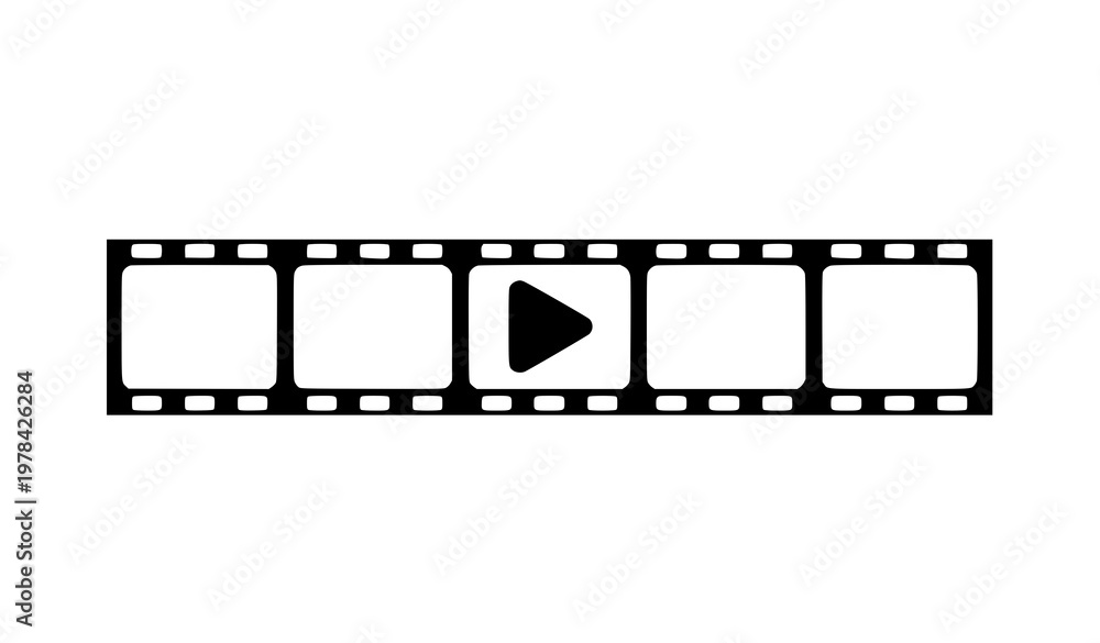 Fototapeta premium Minimal film strip play button icon vector in flat style isolated on white for video player interface design