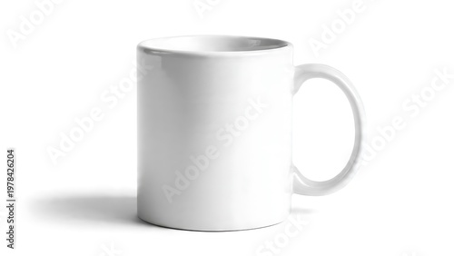 Blank white ceramic mug with shadow isolated on white background, perfect for sublimation printing