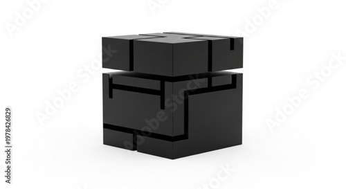 Interlocking black cubic structure representing complex data concepts