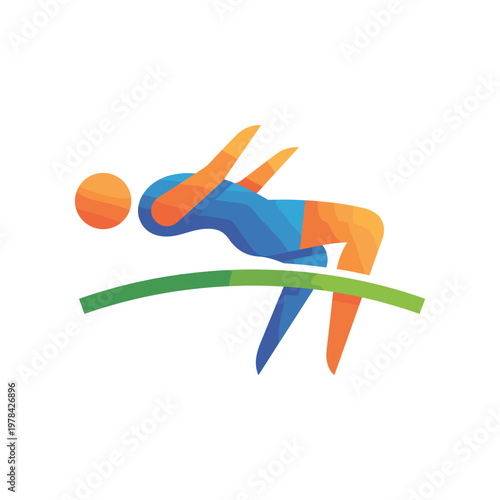 Dynamic high jump icon embodying athletic aspiration. This vibrant vector graphic symbolizes determination and overcoming challenges for peak sporting success