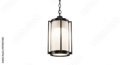 Modern outdoor pendant light fixture with frosted glass and metal frame