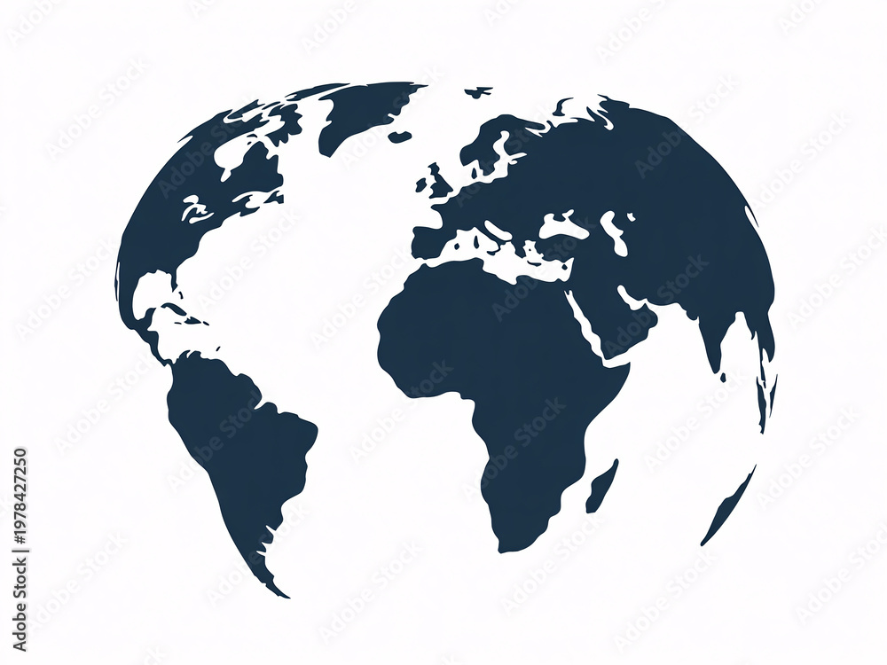 Obraz premium A dark blue silhouette of the Western Hemisphere on a white background