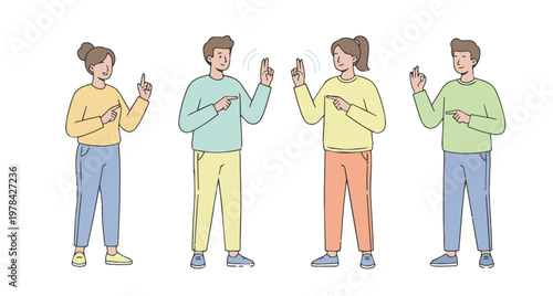 inclusive people using hand gesture talking in sign language showing deaf and hearing impaired communication