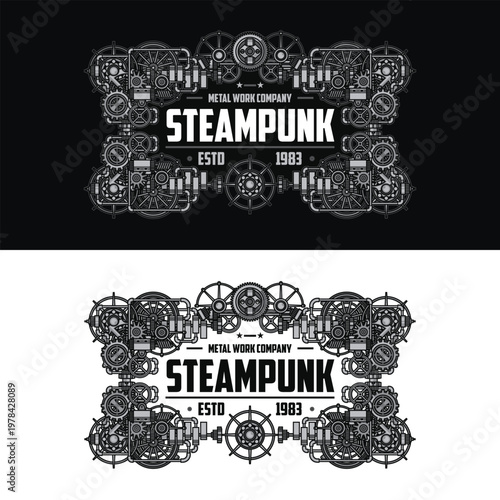 detailed steampunk badge perfect for logo, stamp, label, header, shirt design, poster and other creative design work