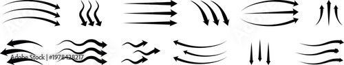 Air flow arrows set. airflow and ventilation, climate control, air direction circulation motion and strength signs. air direction signs. Air conditioning arrows.