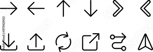 A set of black and white directional icons on a clean background