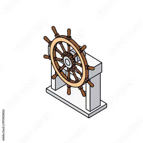 Vintage Ship Steering Wheel on Stand.