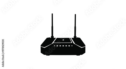 A black wireless router icon is prominently displayed as a silhouette