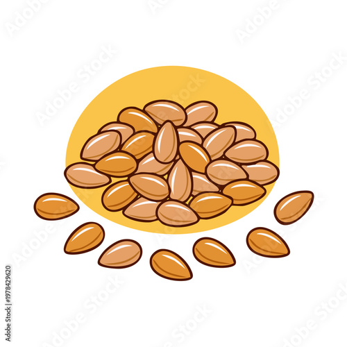 Heap of Almonds with Scattered Nuts on a Yellow Background