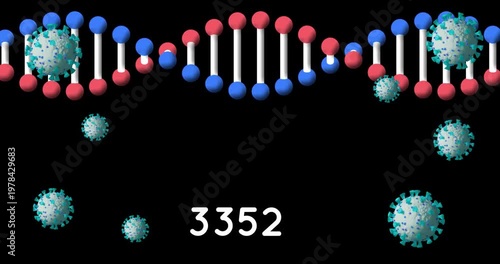 Animation of hearts over dna strand on black background