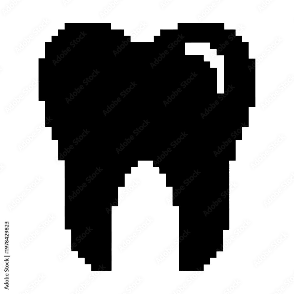 Fototapeta premium Black pixel art vector of a human tooth with a small cavity
