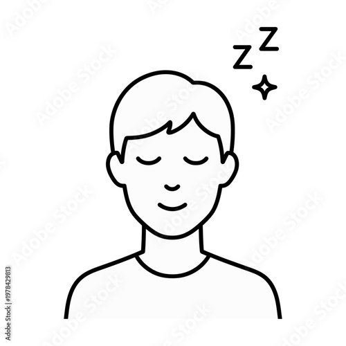 Vector of a smiling person with closed eyes and thought bubbles indicating sleep