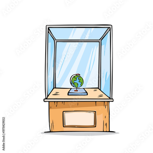 Museum Display Case Showing a Globe in a Glass Exhibit